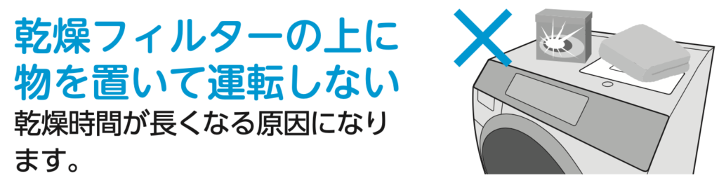 乾燥フィルターの上に物を置いて運転しない